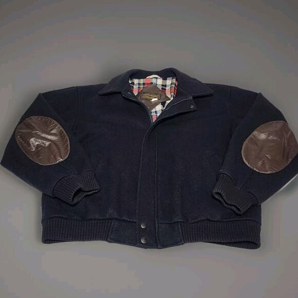 Eddie Bauer Men XL Wool Blend Elbow Patch Plaid Lined Bomber Varsity Jacket Coat - Picture 1 of 7